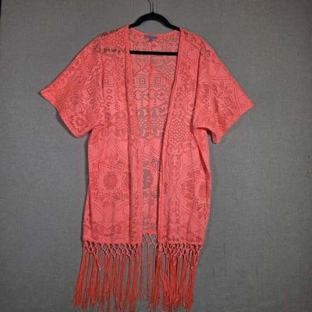 Charlotte Russe Open Front Fringed Crochet Lace Kimono Cardigan Cover Up Sz XS - Picture 6 of 10
